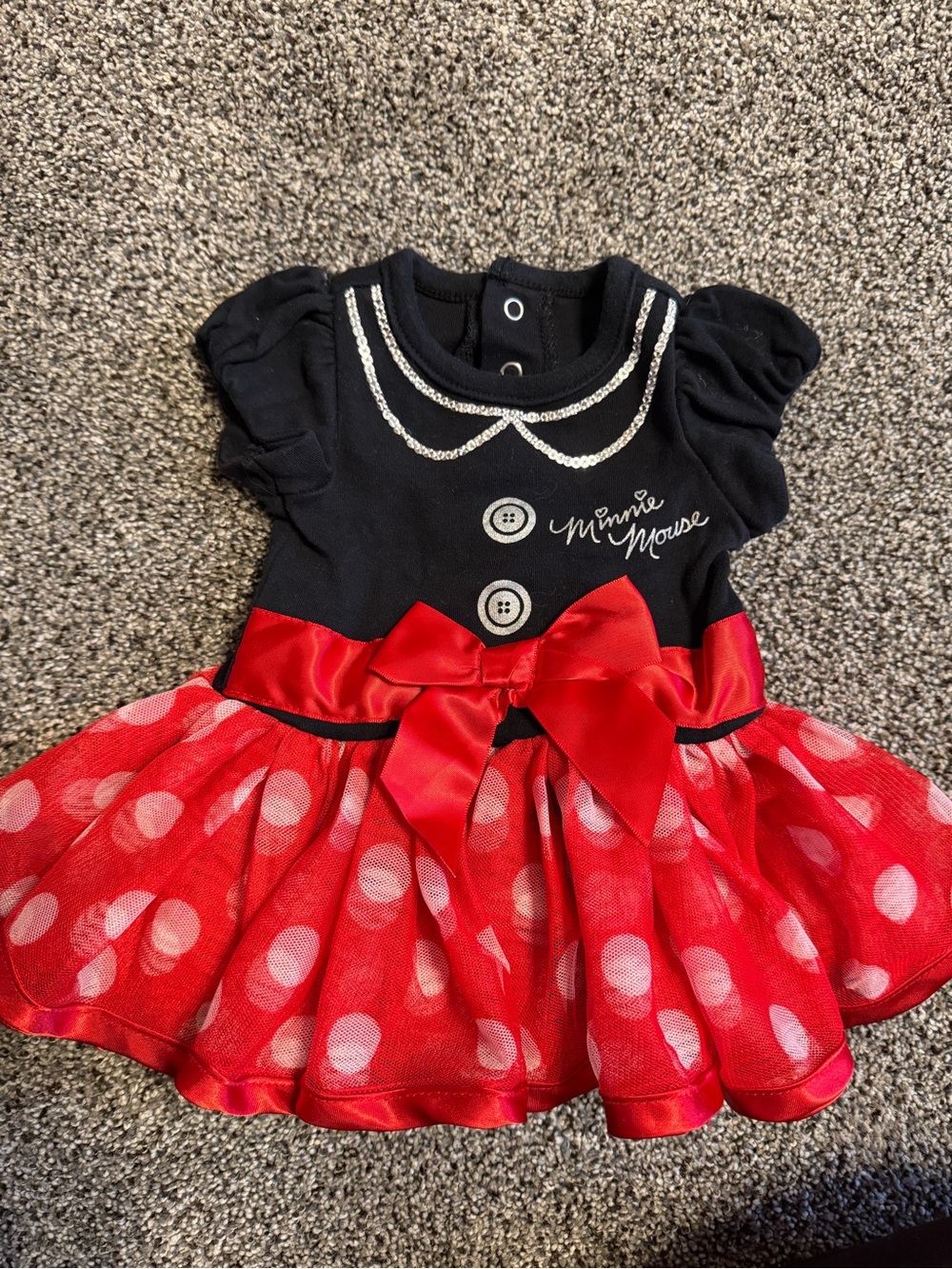 Disney Baby Minnie Mouse Newborn Dress, Black/Red/White Polka Dot Snap Adorable